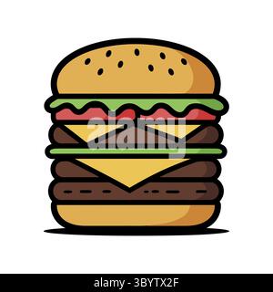 Double Cheeseburger Cartoon Style Illustration Stock Vector