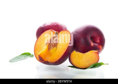 Bright ripe nectarines in studio shooting without background. Stock Photo
