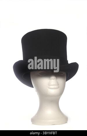 Vintage Top Hat on Mannequin Head Isolated on White Background Stock Photo