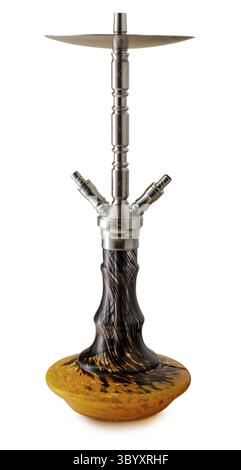 Isolated hookah or water pipe on white background. Handmade, colorfull crystal glass bowl and stainless steel neck Stock Photo