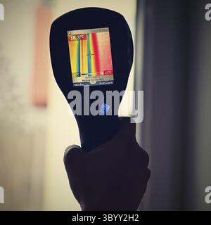 Hand thermal imaging camera to check temperature Stock Photo