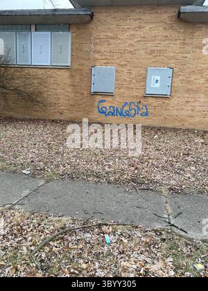 W7M ScoreGang graffiti. Crip set known for joyriding, street disputes, and strong-arm robberies in Detroit. Stock Photo