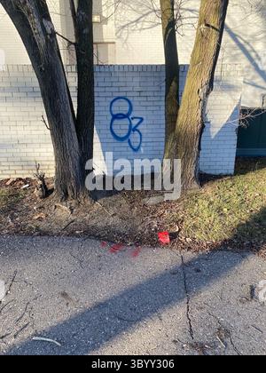 W7M ScoreGang graffiti. Crip set known for joyriding, street disputes, and strong-arm robberies in Detroit. Stock Photo
