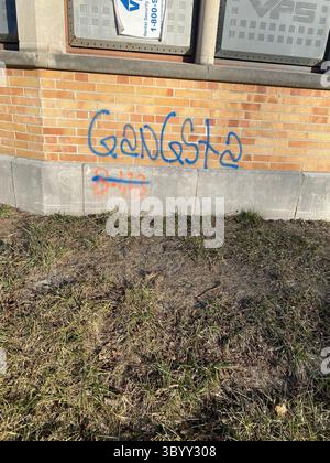 W7M ScoreGang graffiti. Crip set known for joyriding, street disputes, and strong-arm robberies in Detroit. Stock Photo