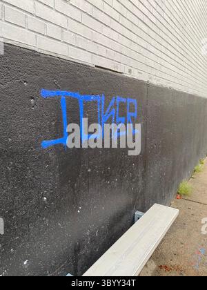 W7M ScoreGang graffiti. Crip set known for joyriding, street disputes, and strong-arm robberies in Detroit. Stock Photo