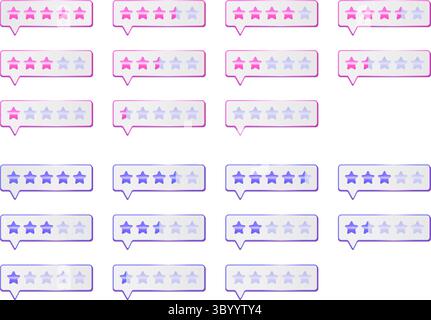 Rating with pink and blue stars, vector user rank with gradients, feedback and customer review sets. Customer service signs for a website and app Stock Vector