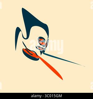A modern abstract vector of a stylized profile face composed of flowing teal and vibrant orange shapes on a light background. Includes extended lines Stock Vector
