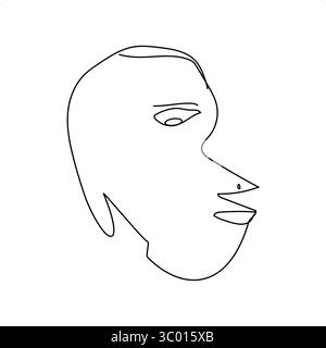 A single-head abstract face drawn with one continuous line in cubist contour style. Monochrome design in black on white background Stock Vector