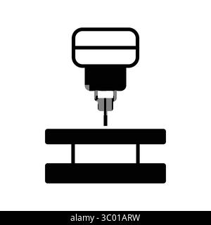This black and white illustration depicts a drill press in a minimalist style. Ideal for representing crafting, manufacturing, and engineering themes Stock Vector