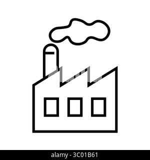 A minimalist outline of an industrial building featuring a chimney and smoke. Ideal for designs related to construction, industry, and urban environme Stock Vector