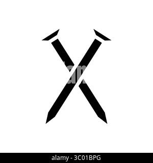 Simple black icon of crossed nails in a minimalist style. Perfect for construction, carpentry, and hardware themes. Clean design suitable for various Stock Vector