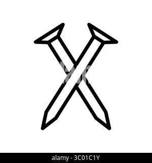 Simple line art of crossed nails, perfect for construction or repair themes. Ideal for graphic design needs in woodworking, tools, and DIY projects. Stock Vector