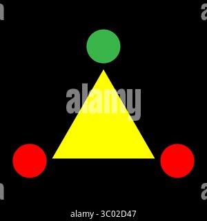 Geometric triangle shape. Red green circles. Abstract composition Vector. Primary colors illustration. Stock Vector
