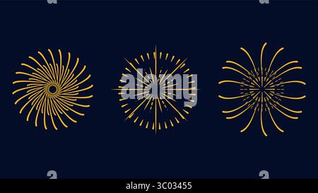 Abstract fireworks on a Dark Blue Background. Design for New Year Christmas wedding festival birthday national holiday and advertising campaign. For postcard poster banner animation. Stock Vector