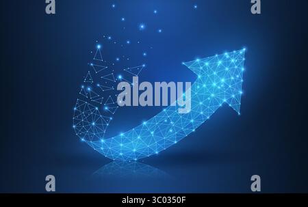 Arrow growth. Polygonal mesh art looks like constellation. Concept illustration or background Stock Vector