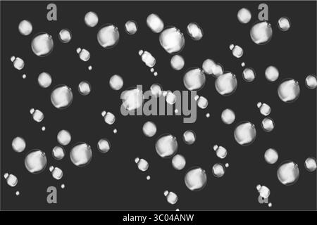 A dark background is filled with an abstract arrangement of bright, glowing spheres and smaller luminous dots, creating a sense of depth and sparkle. Stock Vector