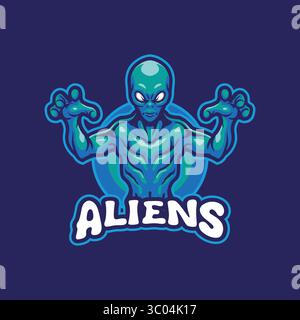 Alien mascot logo design vector with modern illustration concept style for badge, emblem and t shirt printing. Alien illustration for sport team. Stock Vector