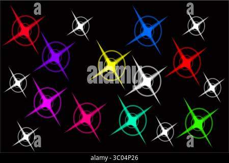 Colorful starbursts and sparkles on a dark background Stock Vector