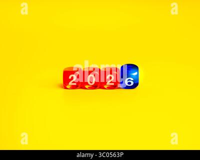 2026 happy new year coming soon, business goal, success plan, trends and resolution concept. 2025 changing to 2026 year numbers on red and blue flippi Stock Photo