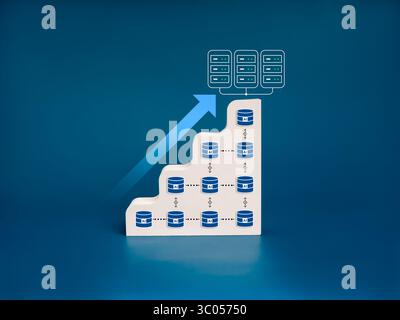 Data center growth, increased demand for digital infrastructure, high-performance computing power, technology concept. Rise arrow to data center icon Stock Photo