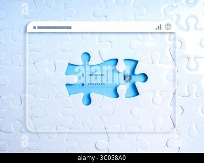 Cyber security, data protection, business and technology concept. Username and password, online secure login page with safety shield icon on blue miss Stock Photo