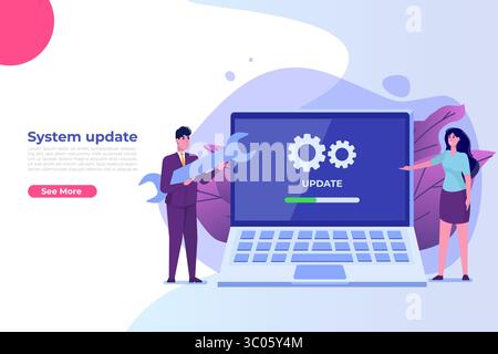 Laptop System update flat style concept. Vector  illustration Stock Vector