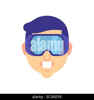 Face with VR goggles symbolizes digital transformation, immersive technology, and cyber interaction. Perfect for themes of metaverse, virtual worlds, Stock Vector
