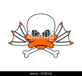 Duck skull with crossbones and wings in a cartoonish design. A bold emblem suitable for edgy designs, gaming logos, or pirate-themed artwork with a hu Stock Vector