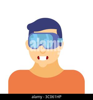 A futuristic man wearing a high-tech mask or VR headset, standing alone. Symbolizes cyberpunk culture, digital future, or immersive virtual experience Stock Vector