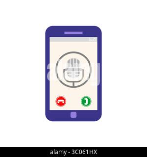 Smartphone screen with incoming voice or video call featuring a microphone icon. Digital communication and online interaction. Stock Vector