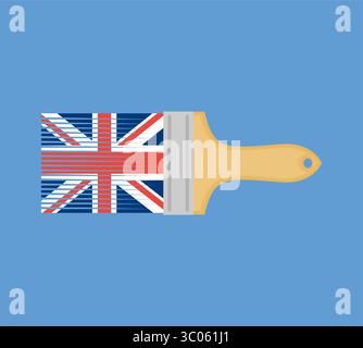paintbrush with the Union Jack flag on a solid blue background, emphasizing British identity, design simplicity, and patriotic themes. Stock Vector