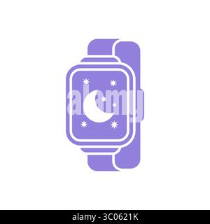 smartwatch with a crescent moon on the screen, symbolizing night mode, sleep tracking, or digital wellness. Stock Vector