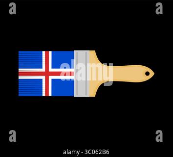 paintbrush decorated with the flag of Iceland on a black background, representing national identity, cultural expression, and creativity Stock Vector