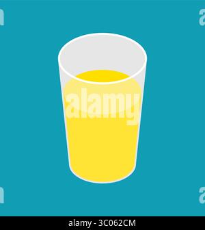 Glass of fresh yellow lemon juice on a blue background, minimalistic flat vector style. Stock Vector