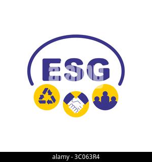 ESG logo with icons representing Environment, Social, and Governance. Ideal for sustainability, business responsibility, ethical investment, and corpo Stock Vector