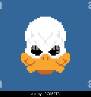 Pixel art duck skull in retro 8-bit style. A stylized, minimalistic illustration perfect for vintage design, indie games, or conceptual digital artwor Stock Vector