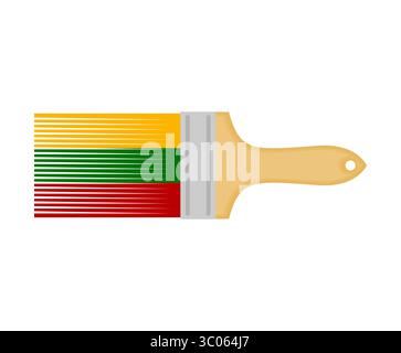 Paintbrush with Lithuanian flag colors: yellow, green, and red. Symbol of Baltic pride and national spirit. Stock Vector