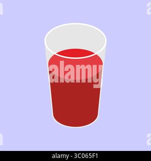 Glass of red strawberry juice in minimalistic vector style on a purple background. Stock Vector