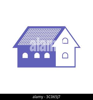 icon of a house with solar panels on the roof, symbolizing eco-energy, sustainability, and modern technology. Stock Vector