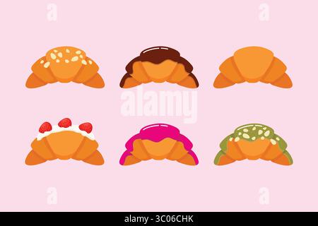Croissant set vector illustration. Cute Bakery Pastry. Stock Vector