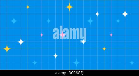 Abstract aesthetic seamless vector pattern with star shapes and grid elements in minimal cartoon Y2K bauhaus inspired design perfect for digital Stock Vector
