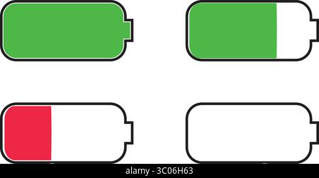 Battery Status Indicators A set of battery status indicators showcasing various levels of charge from full to empty, emphasizing the critical importan Stock Vector