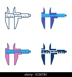 Vernier caliper flat and line icon set. Precise measuring tool. Vector illustration Stock Vector