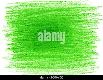 Horizontal strokes of green on white background. Texture of wax crayons, chalk. In center of background there is dark spot that becomes lighter toward Stock Photo
