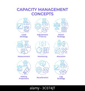 Capacity management blue gradient concept icons Stock Vector