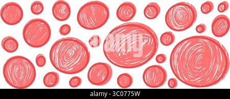 Circle red rough blobs callout with stroke frame set. Polka dots ink brush stroke stencils shapes pack. Vector hand drawn kids round rough figures wit Stock Vector