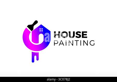 Digital House Painting Brush Logo Design, letter p paint logo, letter p house interior digital color painting logo design, home colors Vector Icon Stock Vector