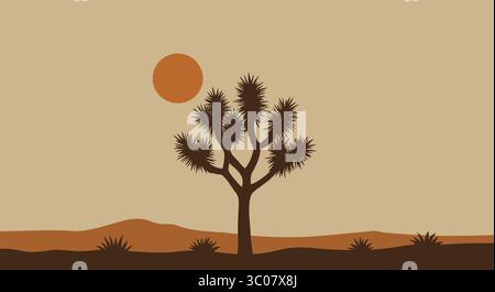 Desert Landscape Joshua Tree Silhouette Stock Vector
