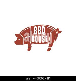 Pig BBQ House Logo Stock Vector