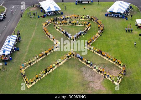 A yellow ribbon, suicide prevention in young people, rally in ...